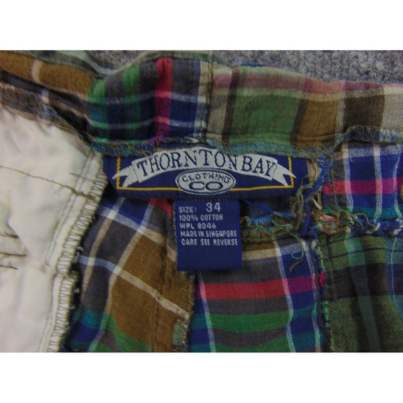 Thornton Bay Shorts Mens 34 Patchwork Madras Plaid Preppy Cotton Casual - Picture 7 of 8